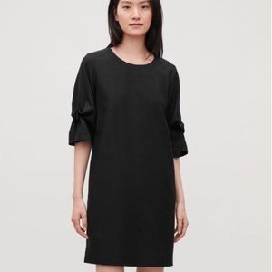 COS Women’s Wool Black Dress Ruched Sleeves Size 12